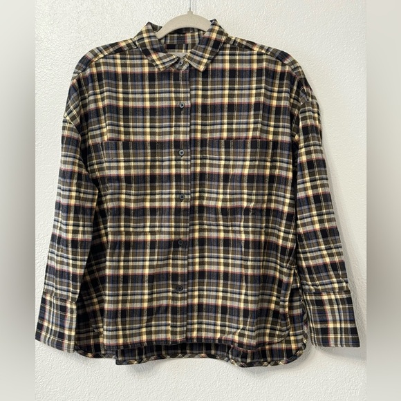 Everlane Boxy Plaid Flannel Shirt Brown Women's Size XS Button Up oversized - Picture 3 of 10